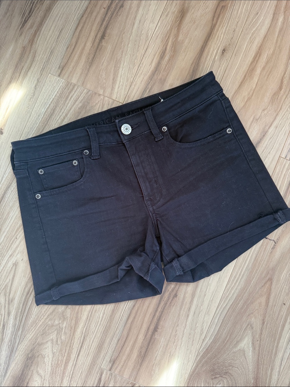 American Eagle Outfitters Black Denim Cuffed Jean Shorts